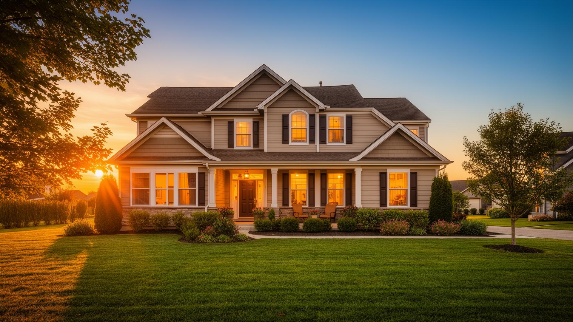 Beautiful suburban home at sunset